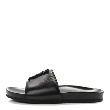 Saint Laurent Calfskin Monogram Jimmy Joan Slide Sandals 38.5 Black 1 of 9