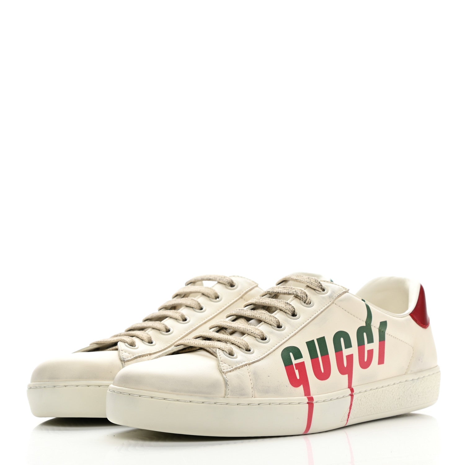 Gucci Distressed Calfskin Mens Ace Blade Sneakers 8 White 3 of 10