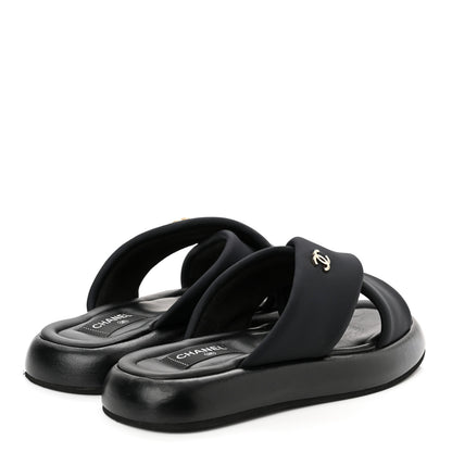 Chanel Fabric CC Mules Sandals 40 Black 4 of 9