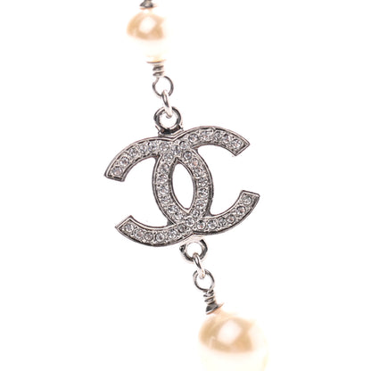 Chanel Crystal Pearl CC Long Necklace Silver 4 of 8
