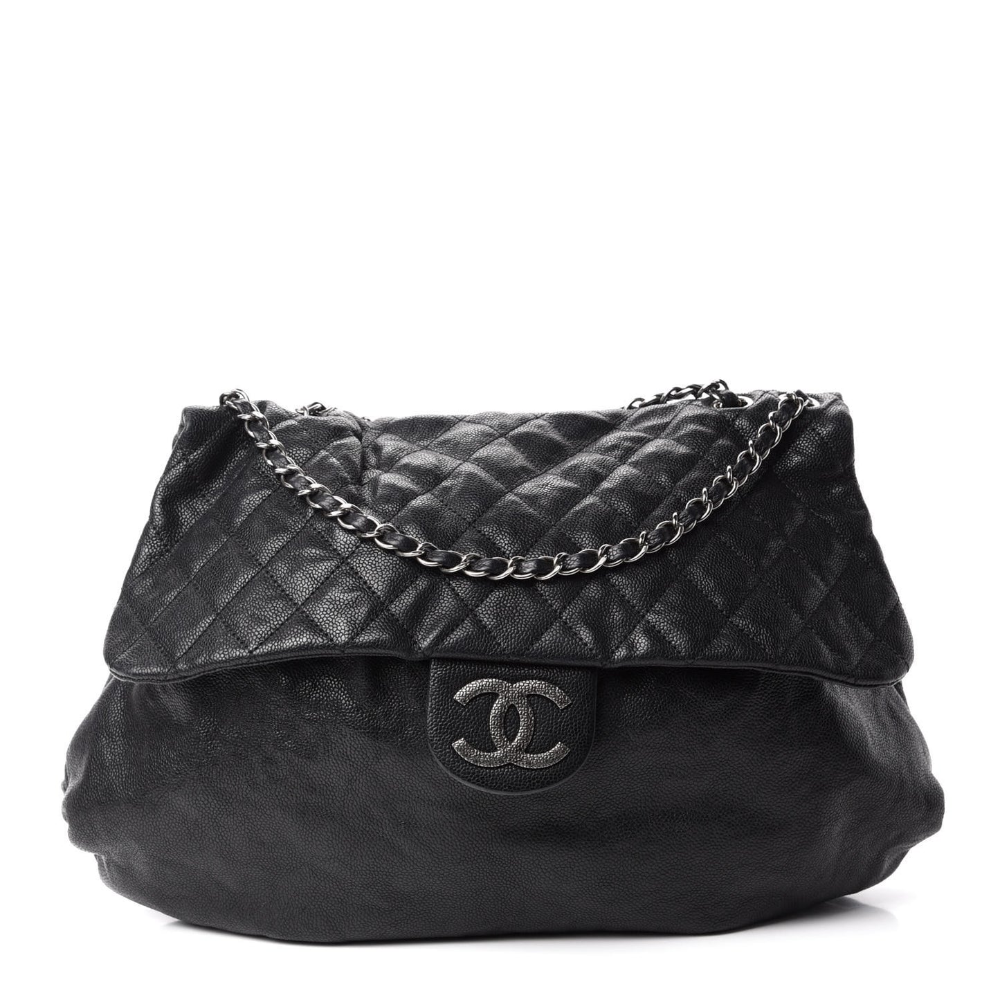Crumpled Caviar Quilted Maxi Elastic Flap Black