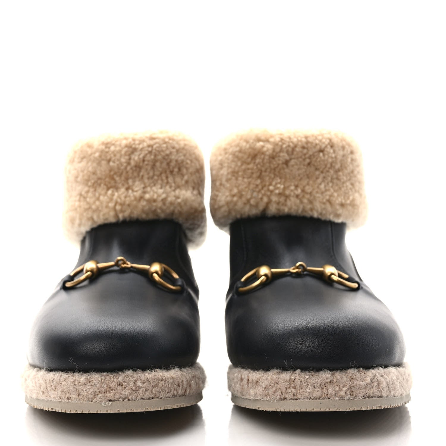 Gucci Calfskin Wool Womens Fria Horsebit Ankle Boots 40 Black Butterscotch 2 of 8