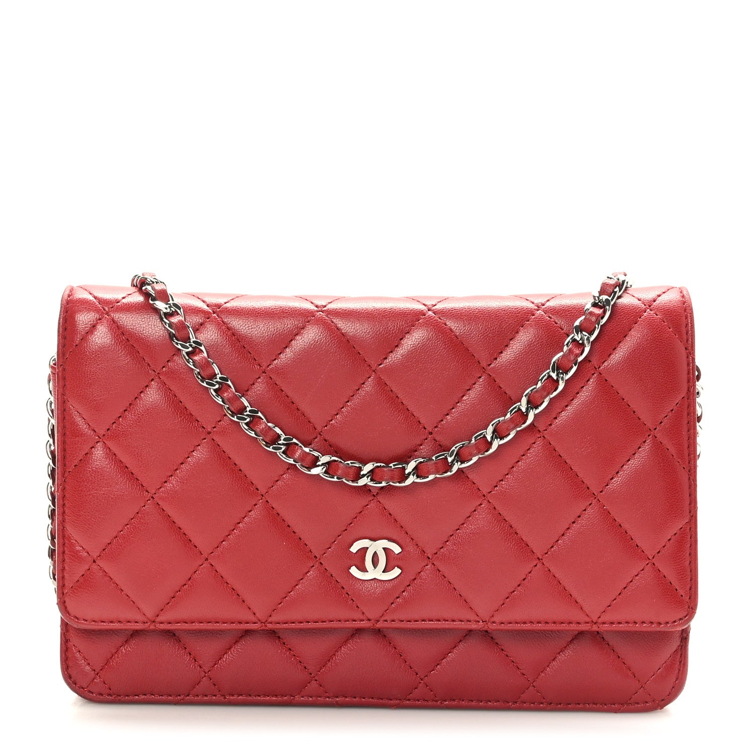 Chanel Lambskin Quilted Wallet On Chain WOC Red 1 of 11