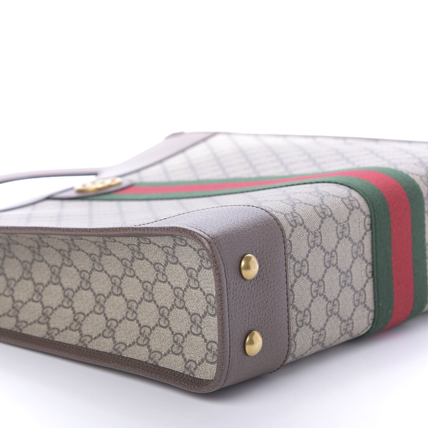 Gucci GG Supreme Monogram Textured Calfskin Web Medium Ophidia Slip Handle Tote Beige Ebony New Acero 6 of 11