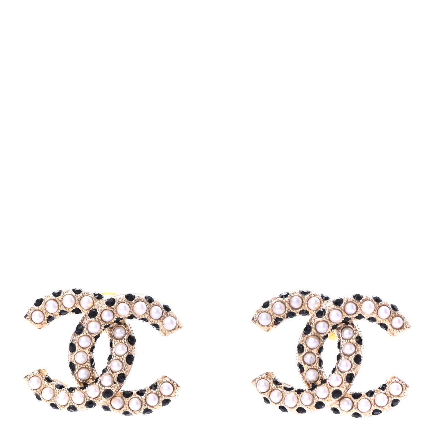 Chanel Resin Pearl CC Earrings Gold Black 1 of 4