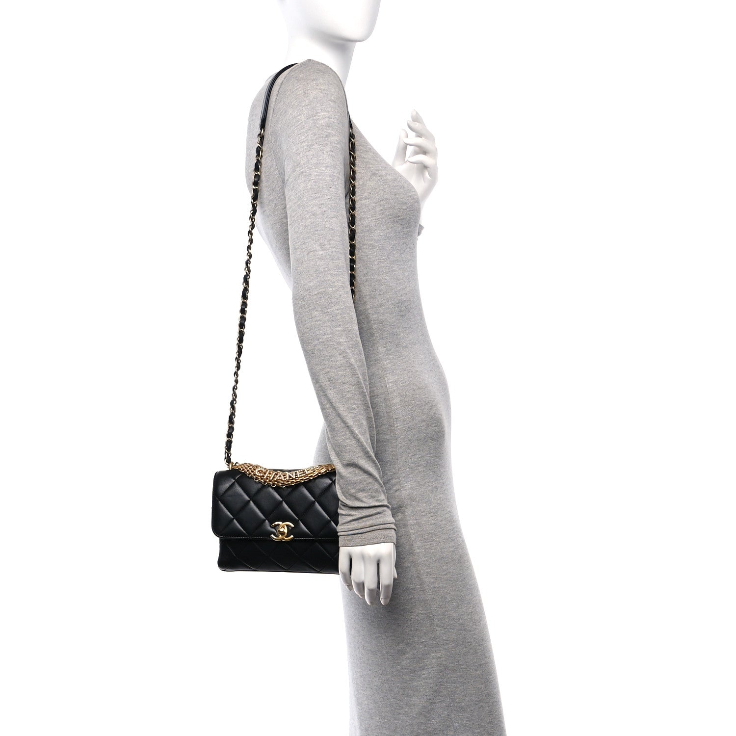 Chanel Lambskin Quilted Small CC Crystal Logo Chain Flap Black 2 of 10