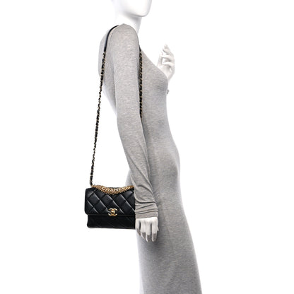 Chanel Lambskin Quilted Small CC Crystal Logo Chain Flap Black 2 of 10