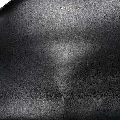 Saint Laurent Smooth Calfskin Matelasse Chevron Large Monogram Satchel Black 13 of 25