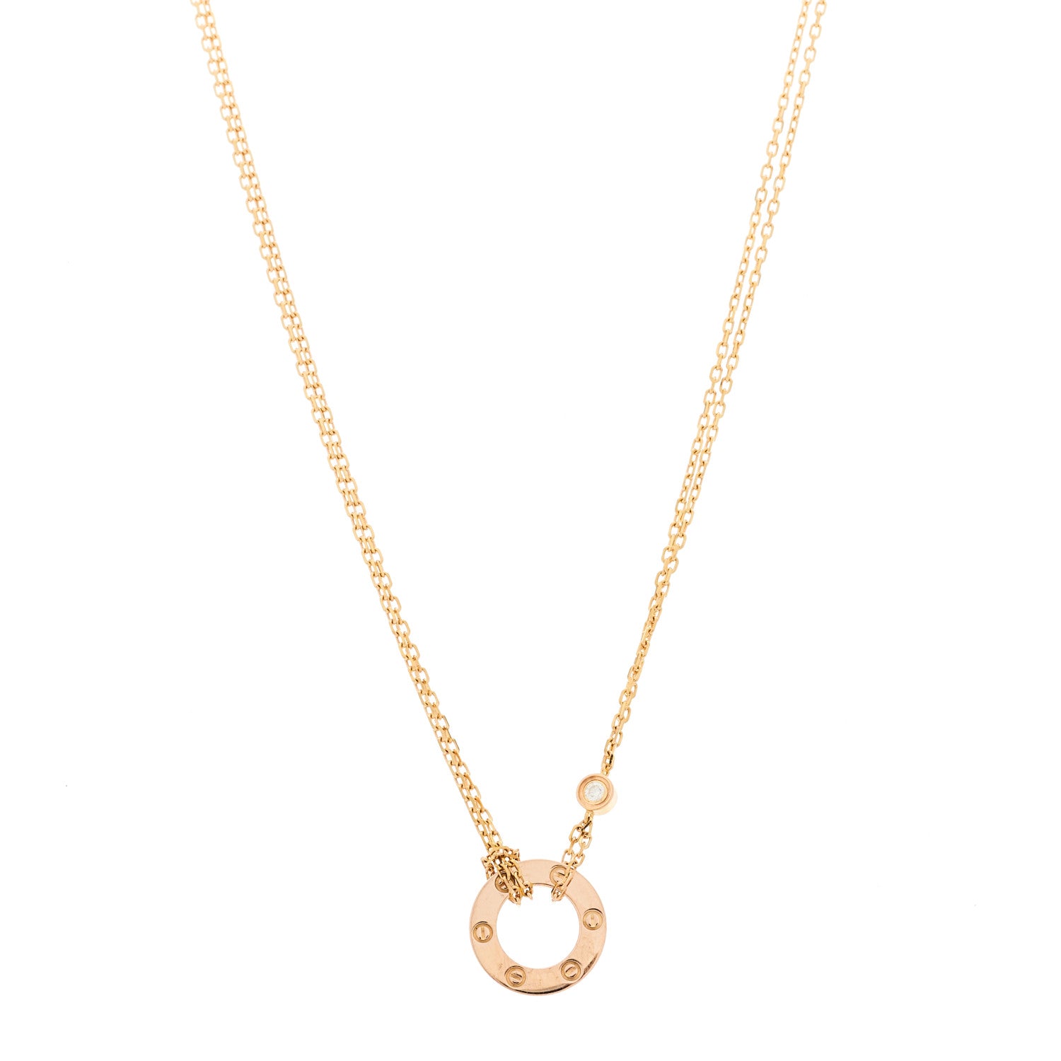 Cartier 18K Pink Gold 2 Diamond LOVE Necklace 1 of 5