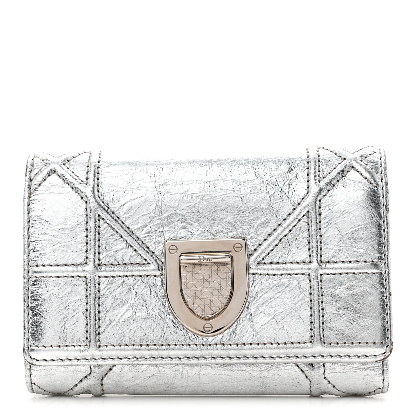 Ceramic Effect Deerskin Cannage Diorama Elancee Wallet Silver