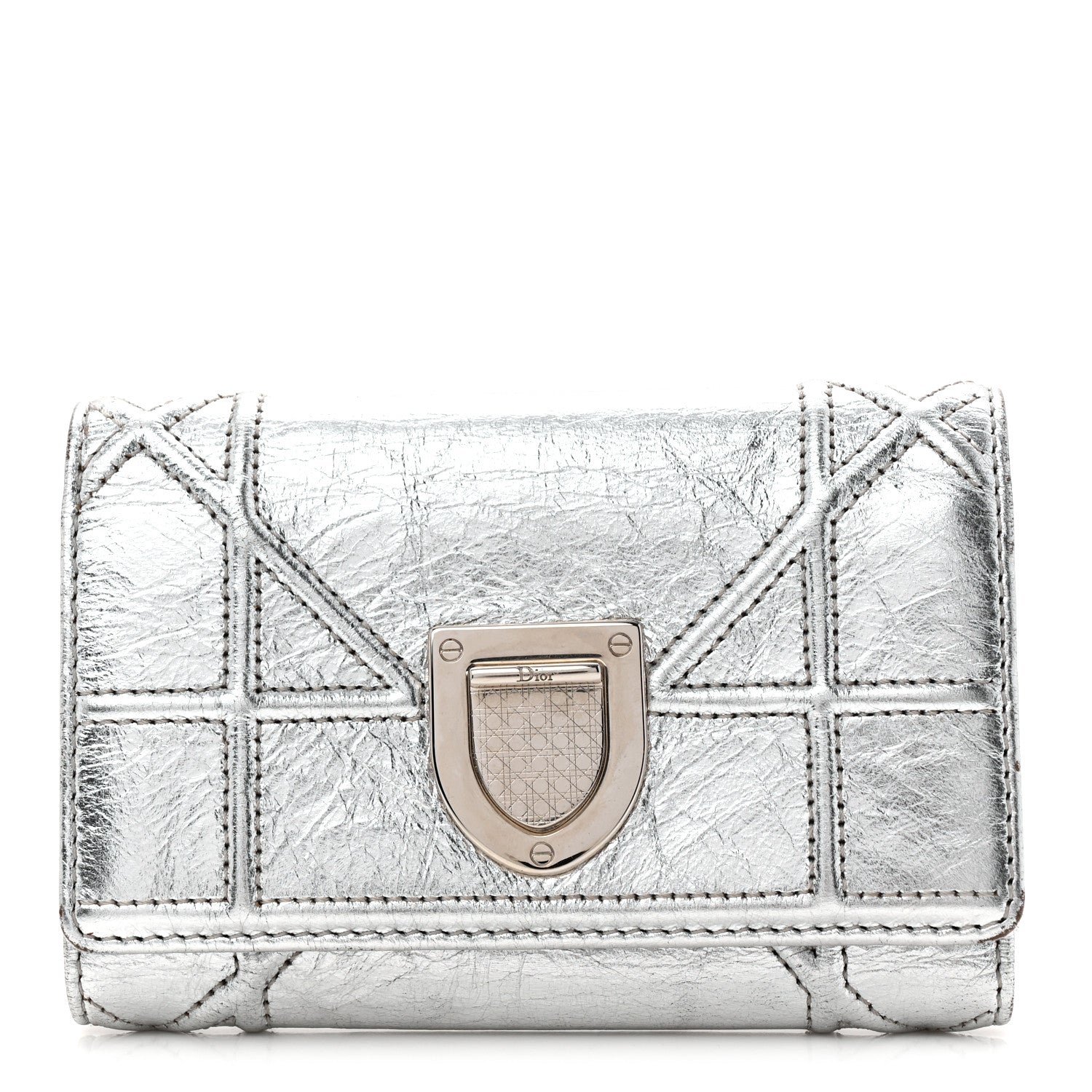 Christian Dior Ceramic Effect Deerskin Cannage Diorama Elancee Wallet Silver 1 of 9