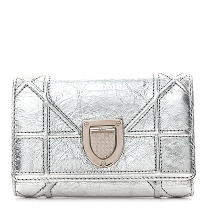 Christian Dior Ceramic Effect Deerskin Cannage Diorama Elancee Wallet Silver 1 of 9