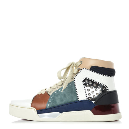 Christian Louboutin Calfskin Patent Veau Velours Spikes Mens Loubikick Flat Sneakers 41 Multicolor 1 of 10