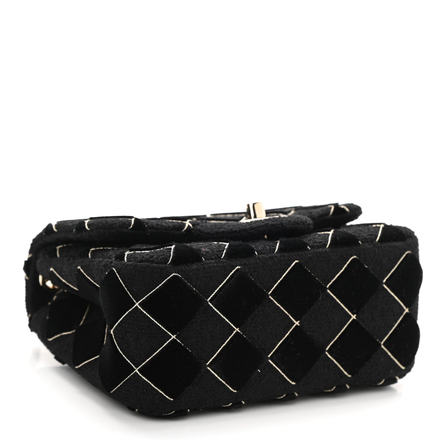 Chanel Velvet Tweed Quilted Mini Square Flap Black 4 of 11
