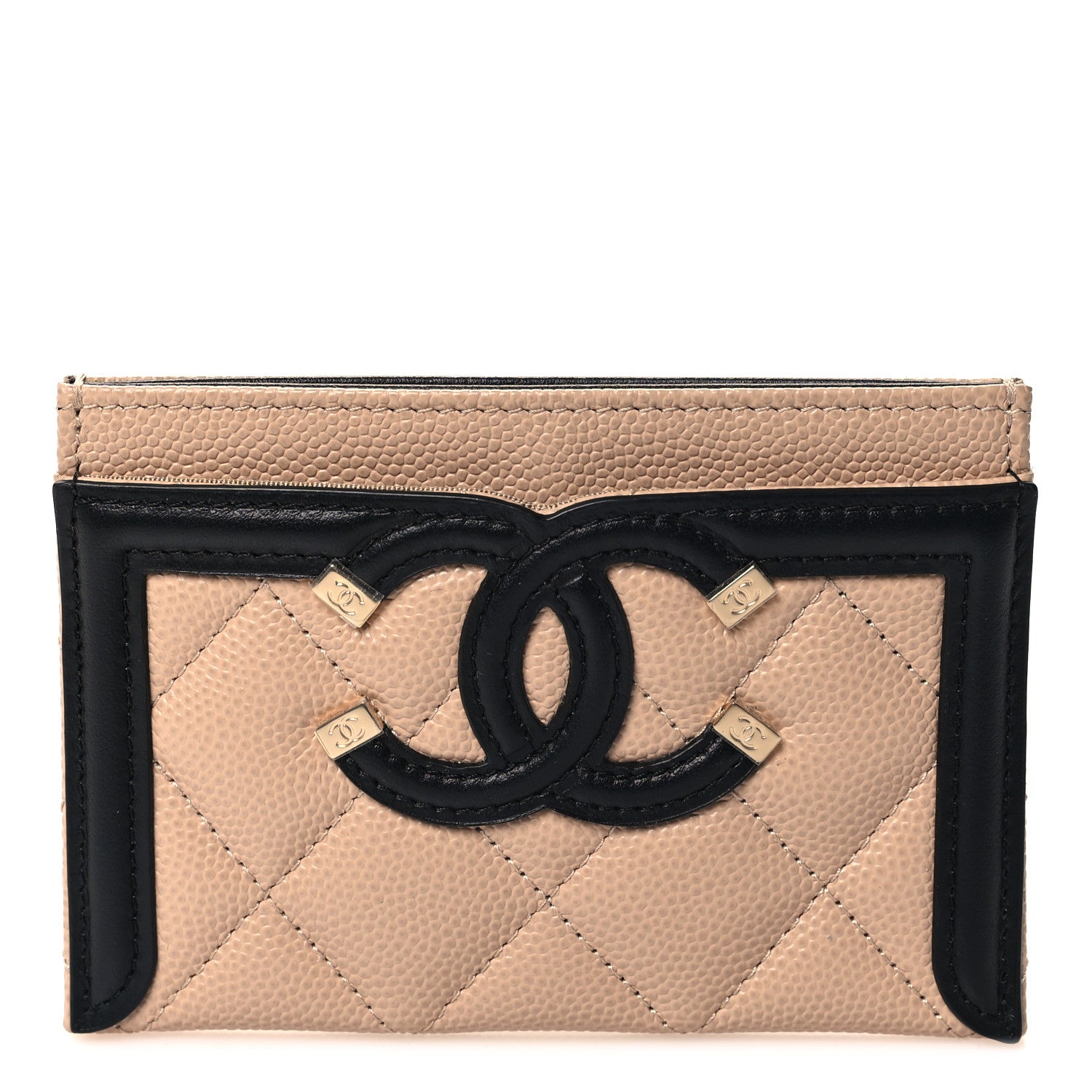 Chanel Caviar Quilted Filigree Card Holder Beige Black 1 of 8