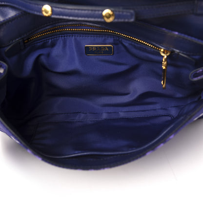 Prada Tessuto Nylon Jacquard Floral Print Shoulder Bag Blue 5 of 10