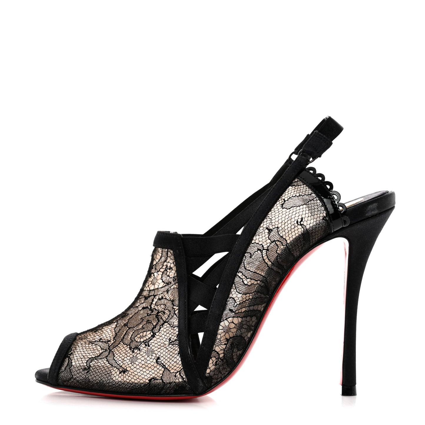 Satin Lace Chantilly Guiptik 100 Slingback Sandals 37 Black