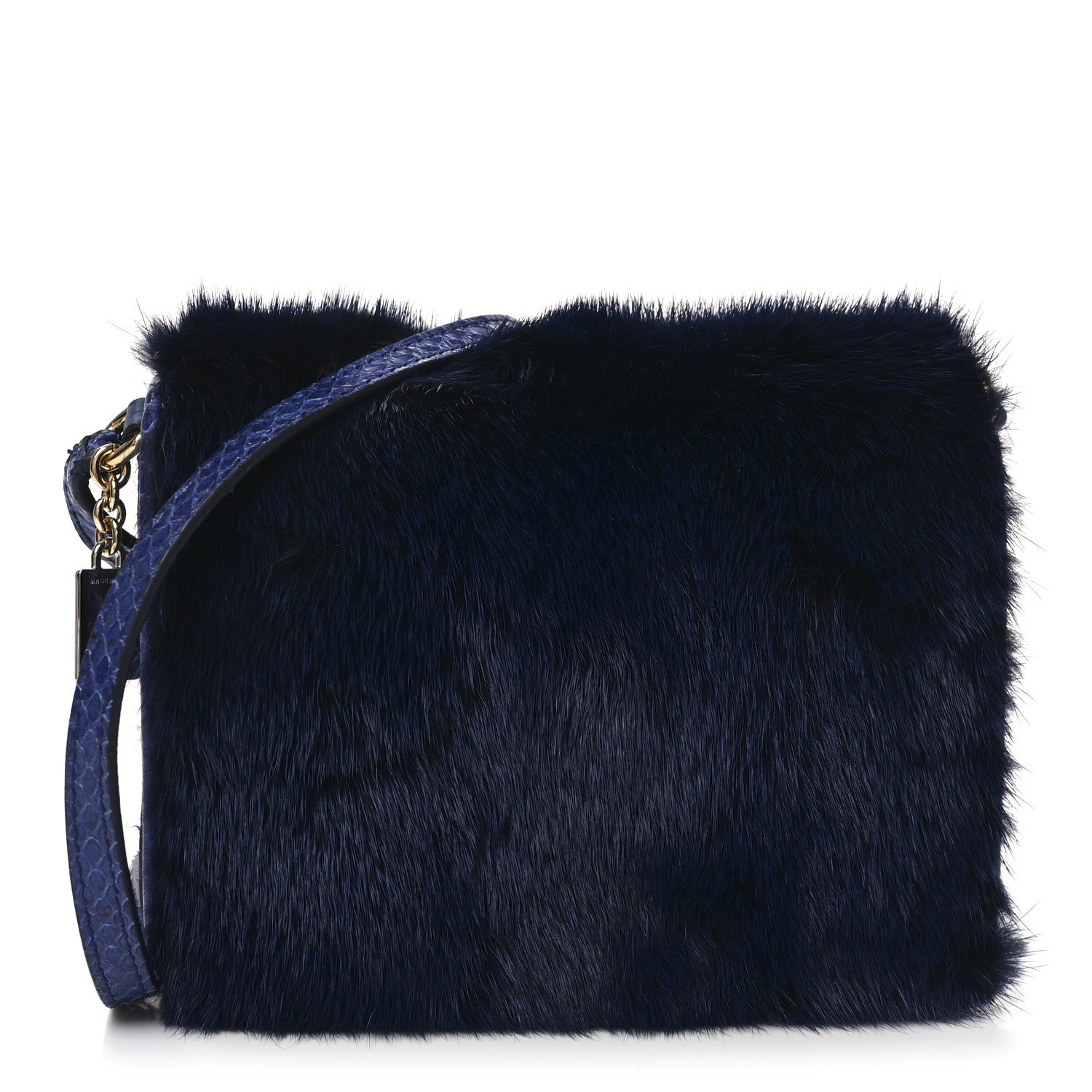 Dolce & Gabbana Mink Fur Snakeskin Crossbody Bag Navy 1 of 9