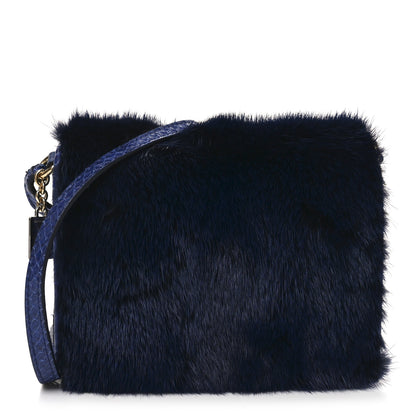 Dolce & Gabbana Mink Fur Snakeskin Crossbody Bag Navy 1 of 9