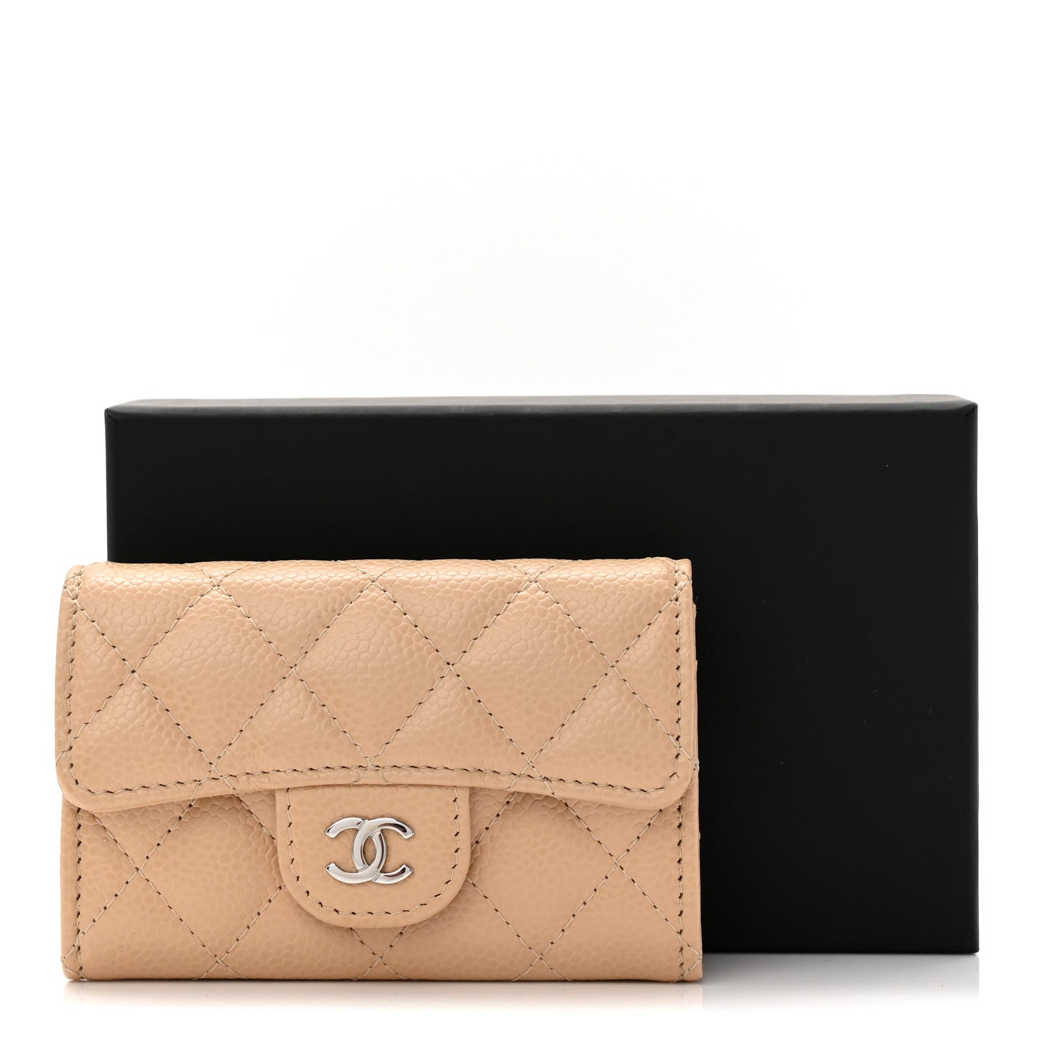 Chanel Caviar Quilted Flap Card Holder Wallet Beige 9 of 9