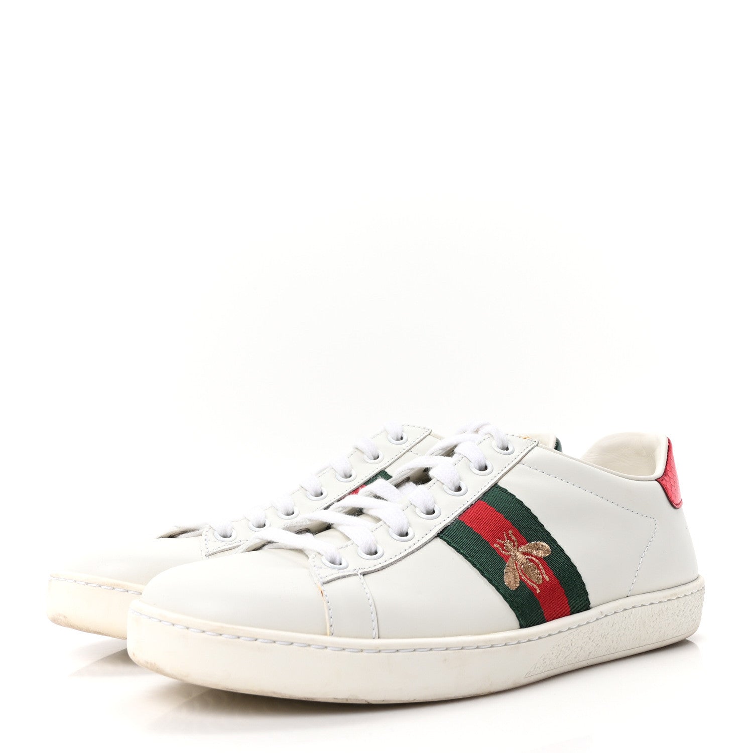 Gucci Calfskin Ayers Bee Embroidered Womens Ace Sneakers 37.5 White Green 4 of 10