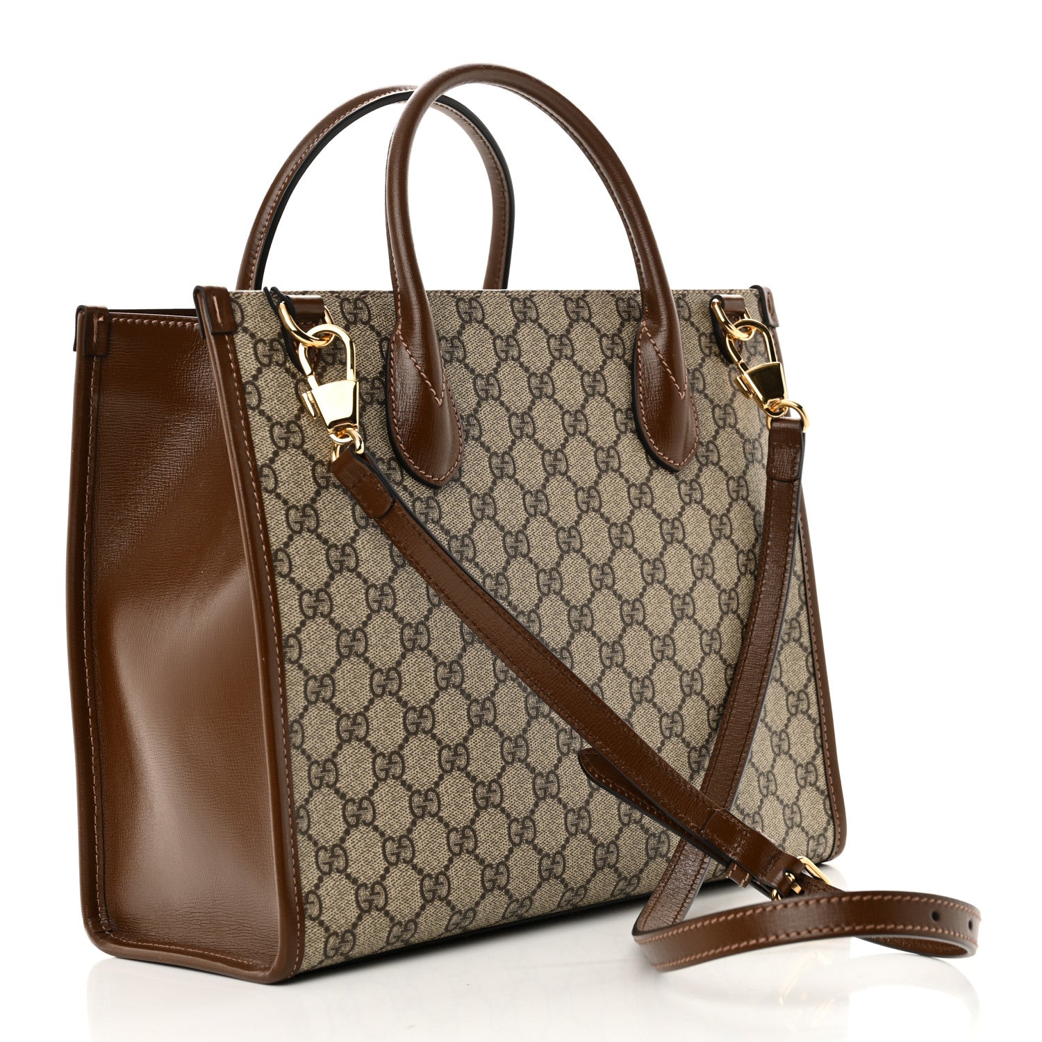 Gucci GG Supreme Monogram Azalea Calfskin Small Retro Interlocking G Tote Bag Beige Ebony Brown Sugar 3 of 10