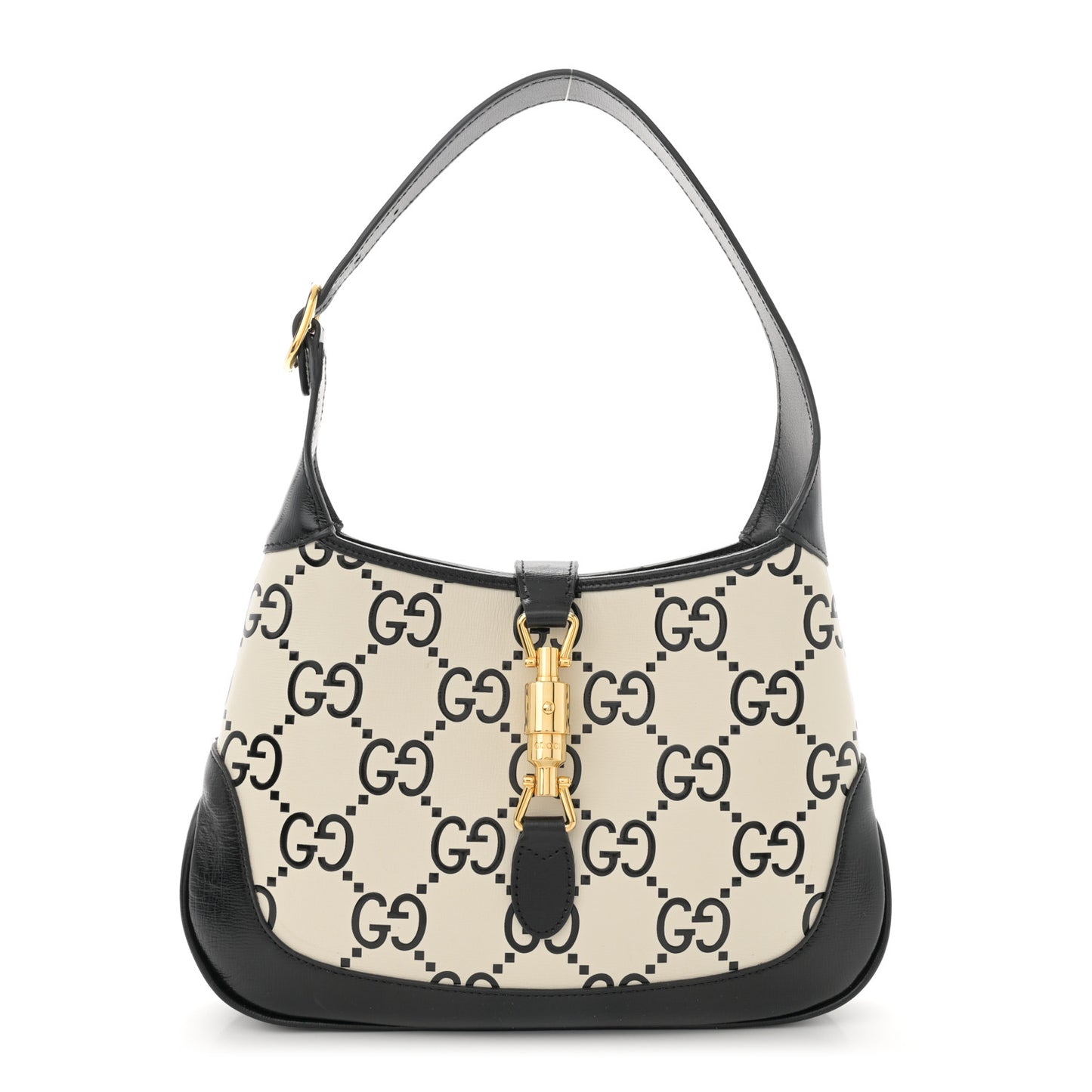 Azalea Calfskin GG Monogram Bi-Color Debossed Small Jackie 1961 Hobo Mystic White Black