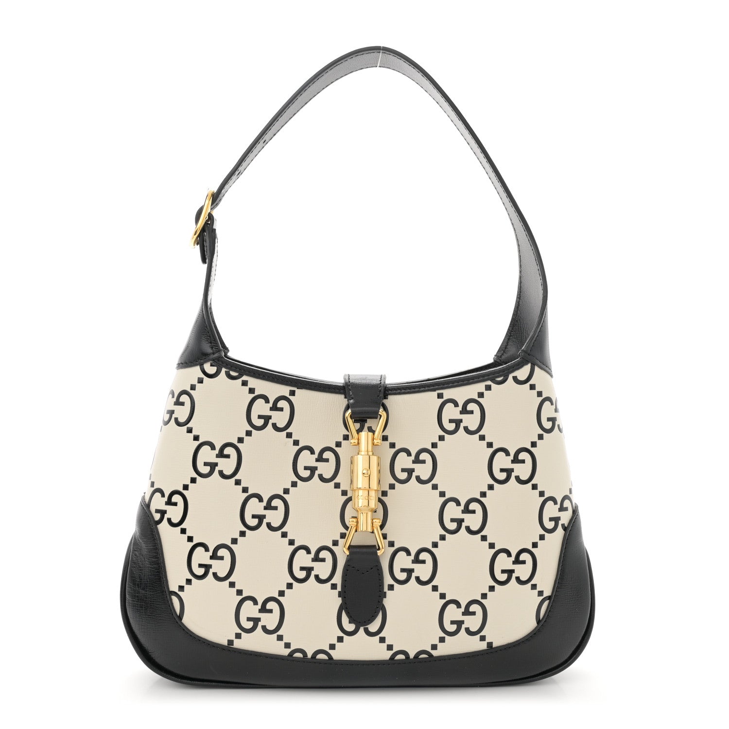 Gucci Azalea Calfskin GG Monogram Bi-Color Debossed Small Jackie 1961 Hobo Mystic White Black 1 of 15