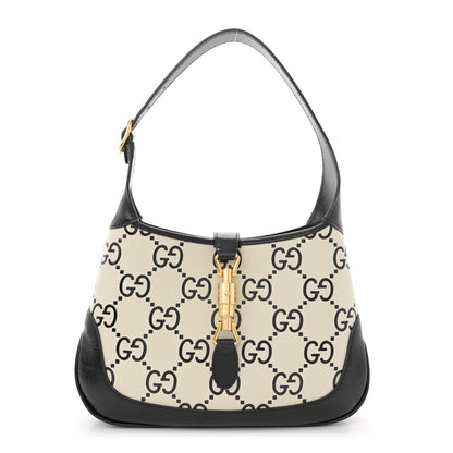 Gucci Azalea Calfskin GG Monogram Bi-Color Debossed Small Jackie 1961 Hobo Mystic White Black 1 of 15