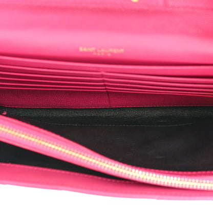 Saint Laurent Grain De Poudre Matelasse Chevron Cassandre Chain Wallet Lipstick Fuschia 7 of 17