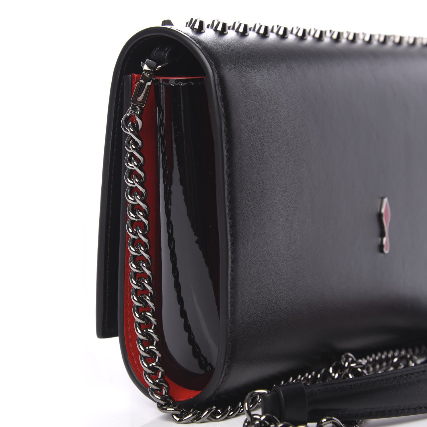 Christian Louboutin Calfskin Patent Spikes Paloma Clutch Black 12 of 14