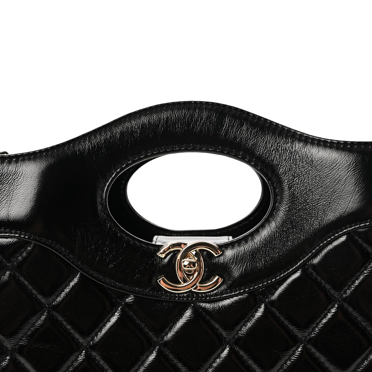 Shiny Lambskin Quilted Large 31 Shopping Bag Black