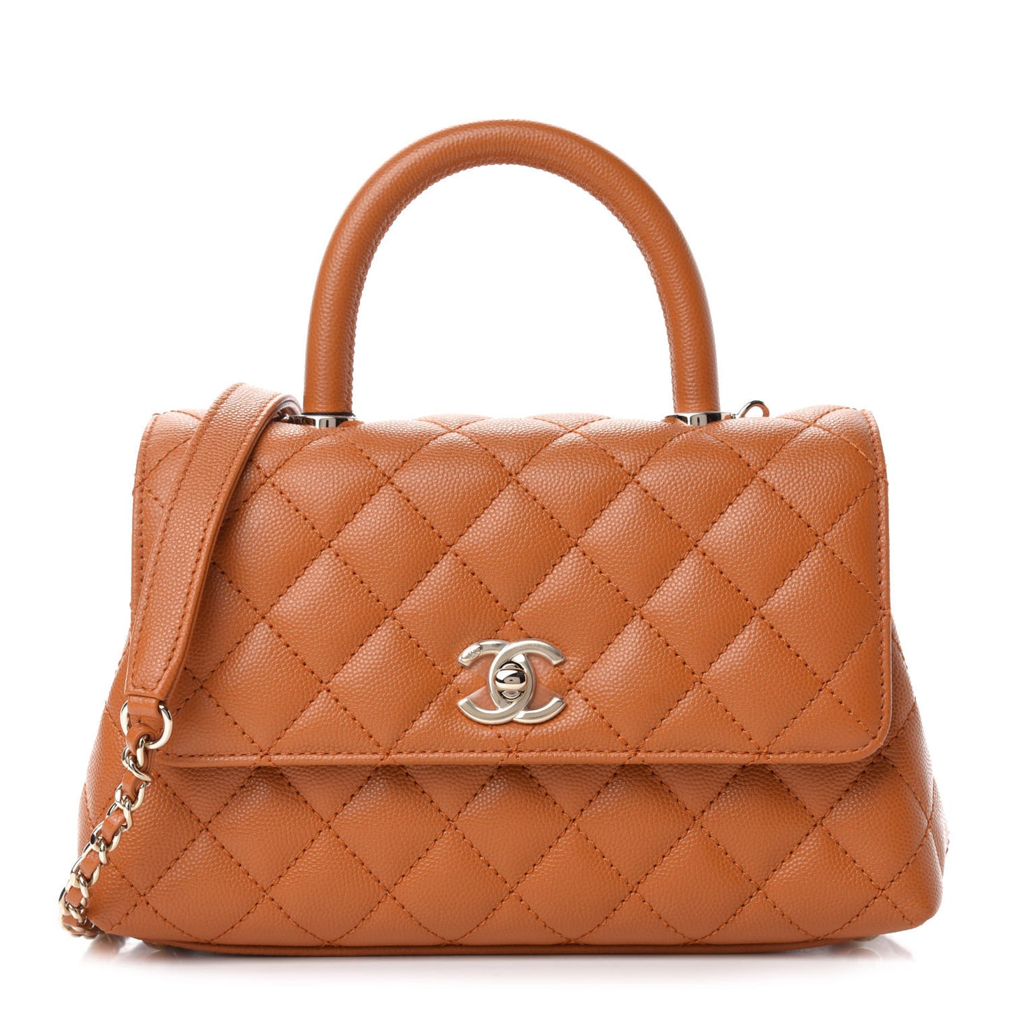 Caviar Quilted Mini Coco Handle Flap Light Brown