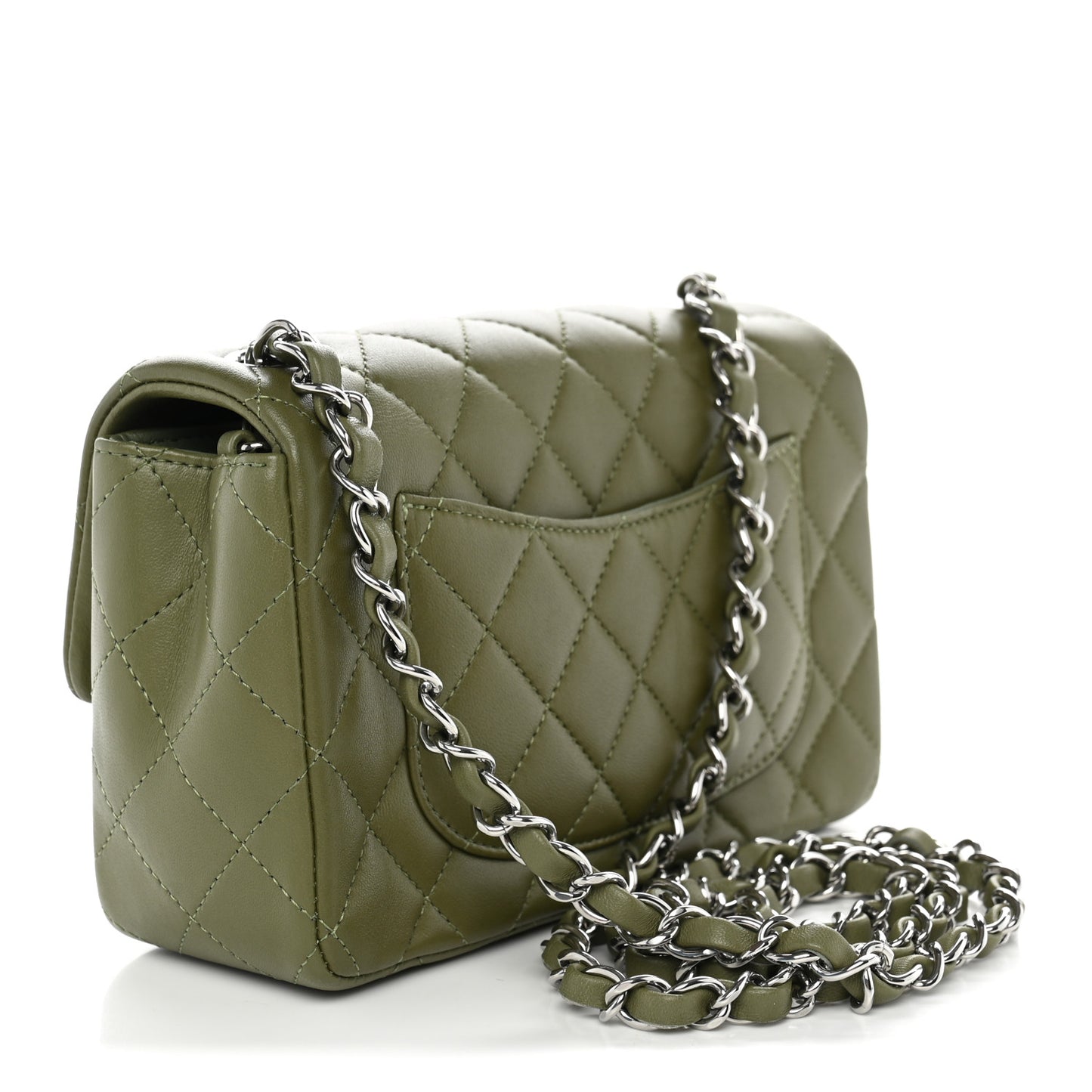 Lambskin Quilted Mini Rectangular Flap Green
