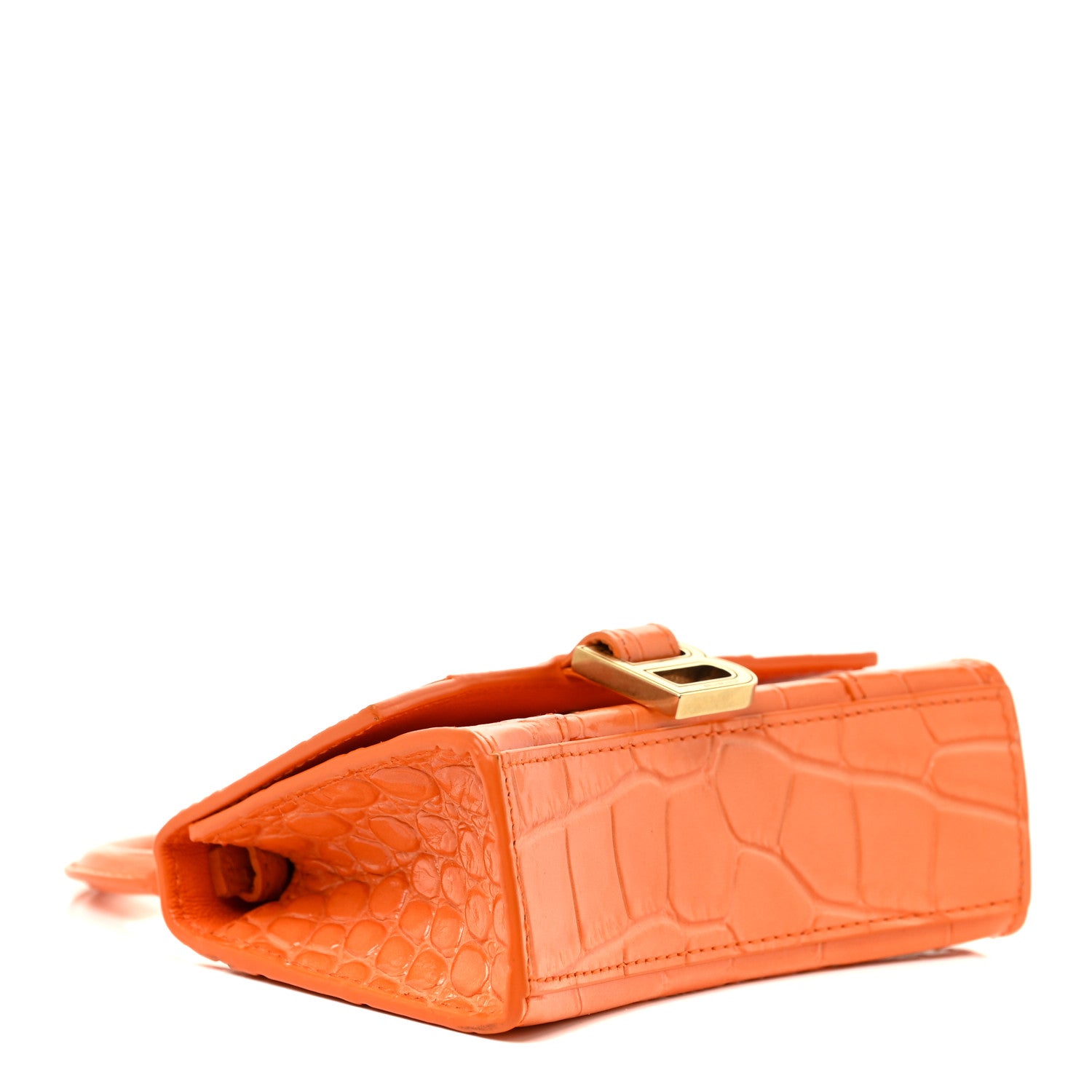 Balenciaga Shiny Calfskin Crocodile Embossed Hourglass Top Handle Bag Mini Orange 7 of 31