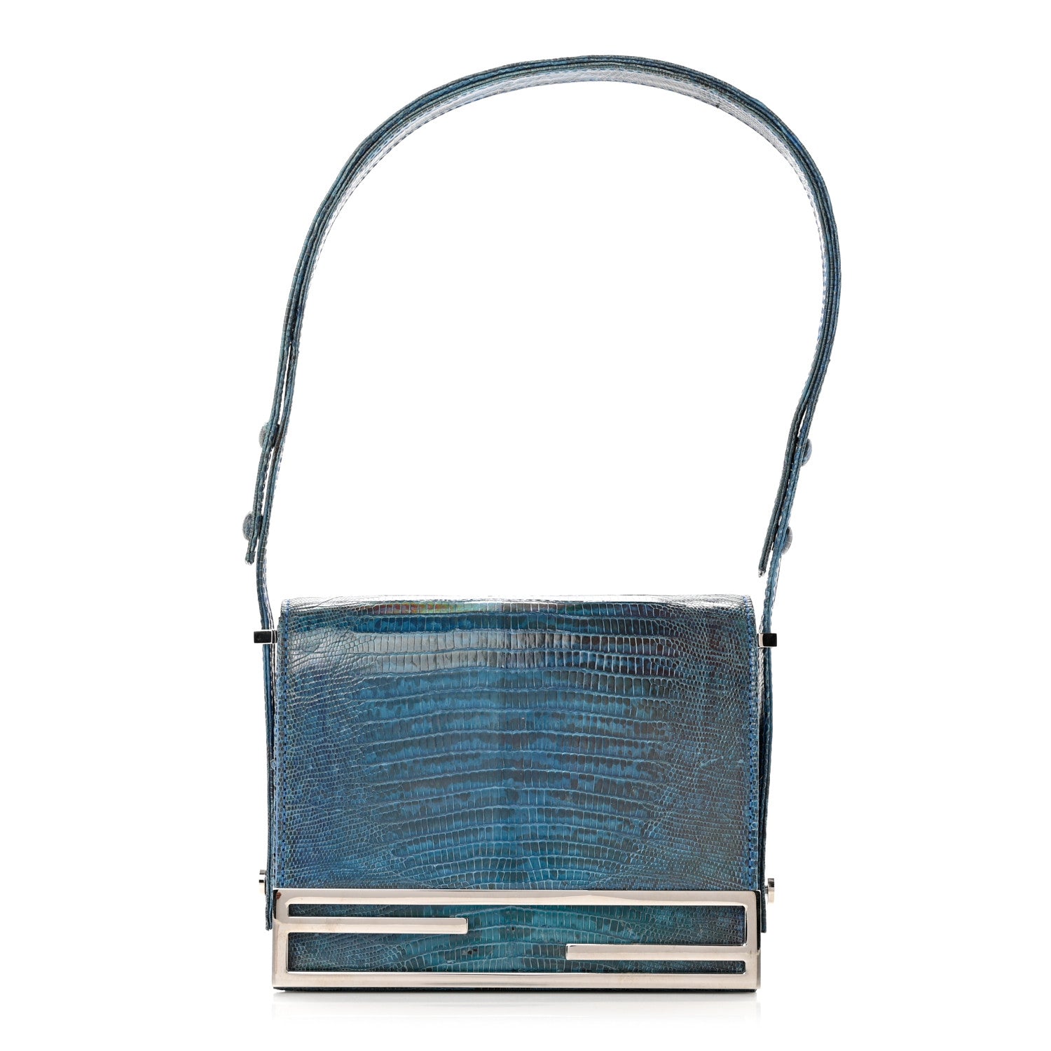 Fendi Iridescent Lizard Shoulder Bag Blue 1 of 11