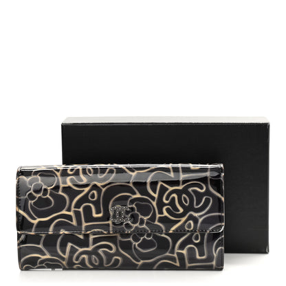 Chanel Patent Camellia Embossed Flap Wallet Dark Blue 13 of 13