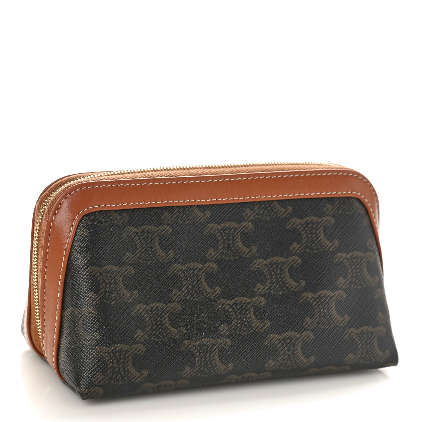 Triomphe Canvas Calfskin Small Cosmetic Pouch Tan
