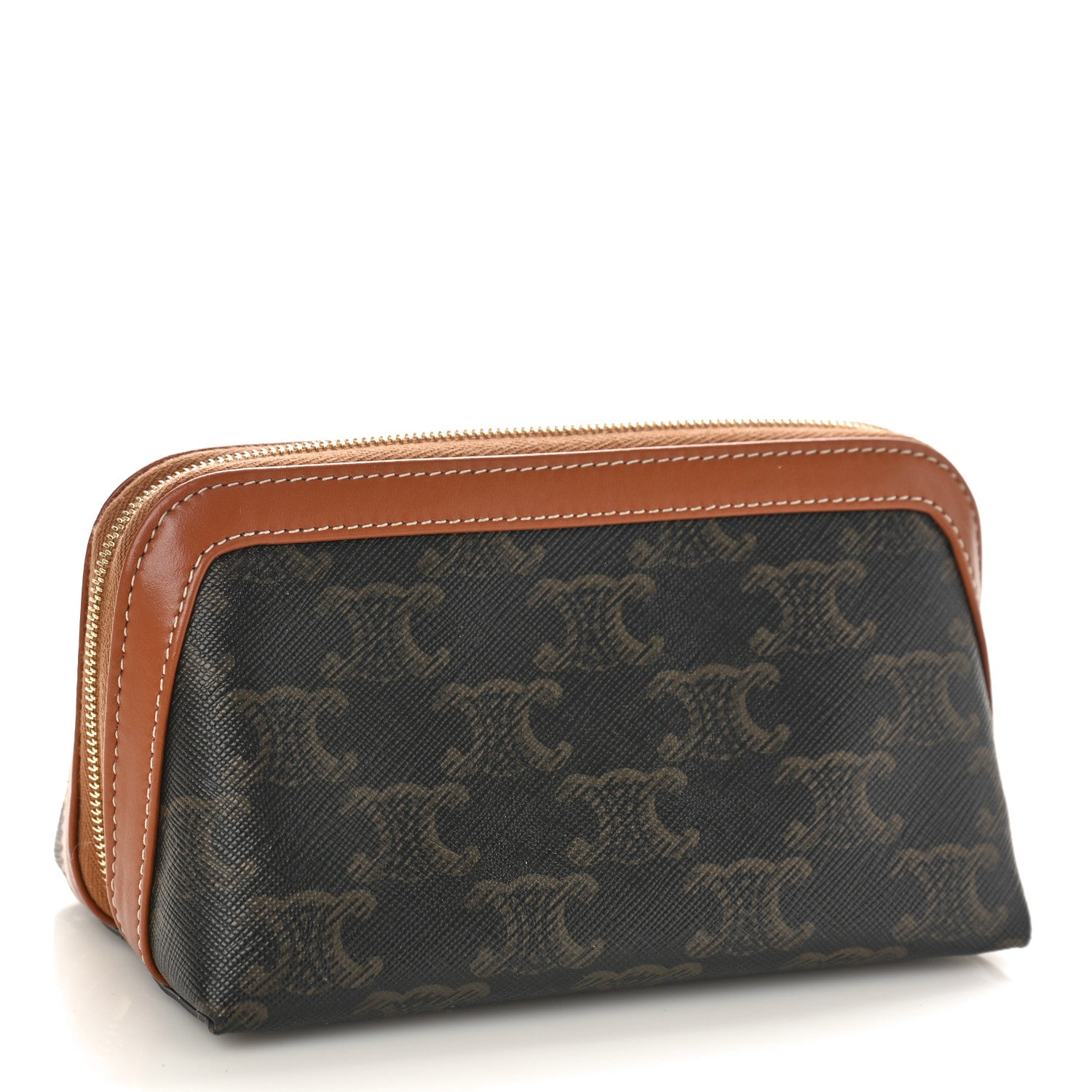 Celine Triomphe Canvas Calfskin Small Cosmetic Pouch Tan 3 of 7