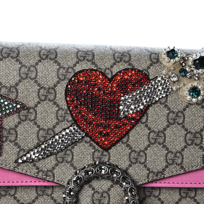 Gucci GG Supreme Monogram Suede Pierced Heart Embroidered Medium Dionysus Shoulder Bag Beige Ebony Pink Tropical Flower 17 of 18