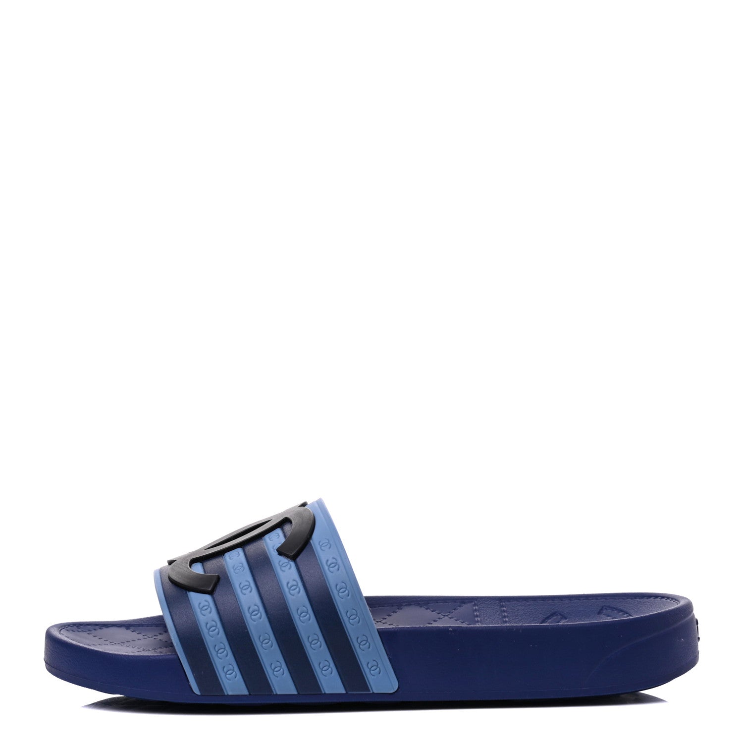 Chanel Rubber CC Flat Slide Sandals 35 Black Navy 1 of 10