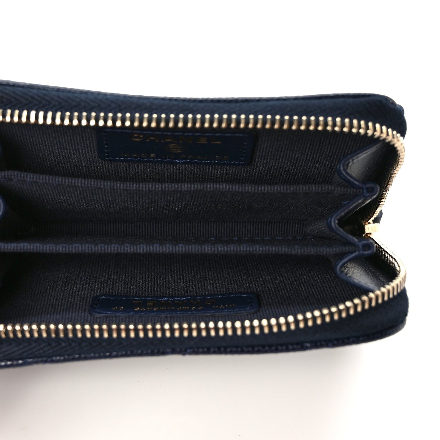 Caviar Enamel Coco Casino Quilted Zip Coin Purse Navy Blue