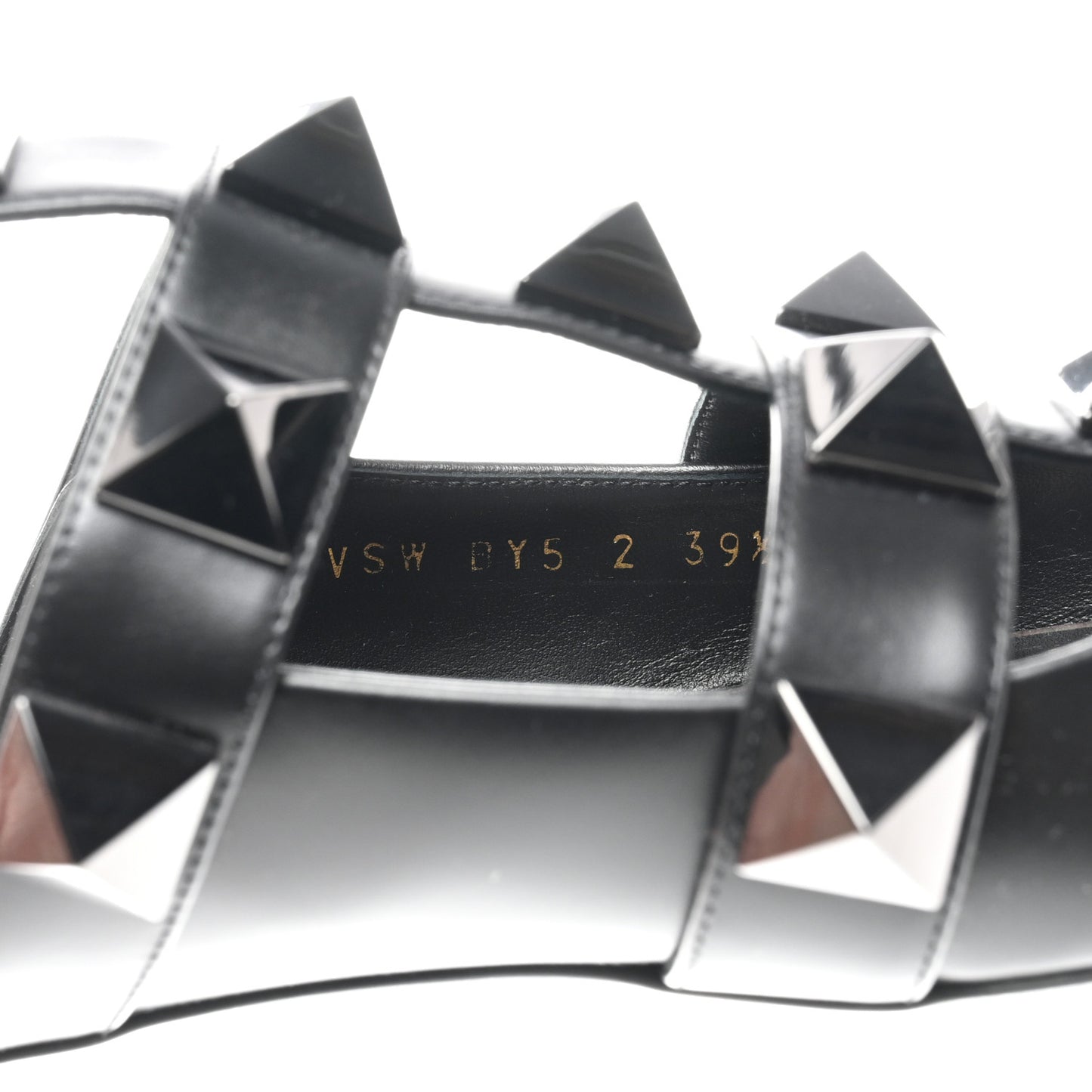 Calfskin Tonal Roman Stud Ankle Strap Flat Mules 39.5 Black