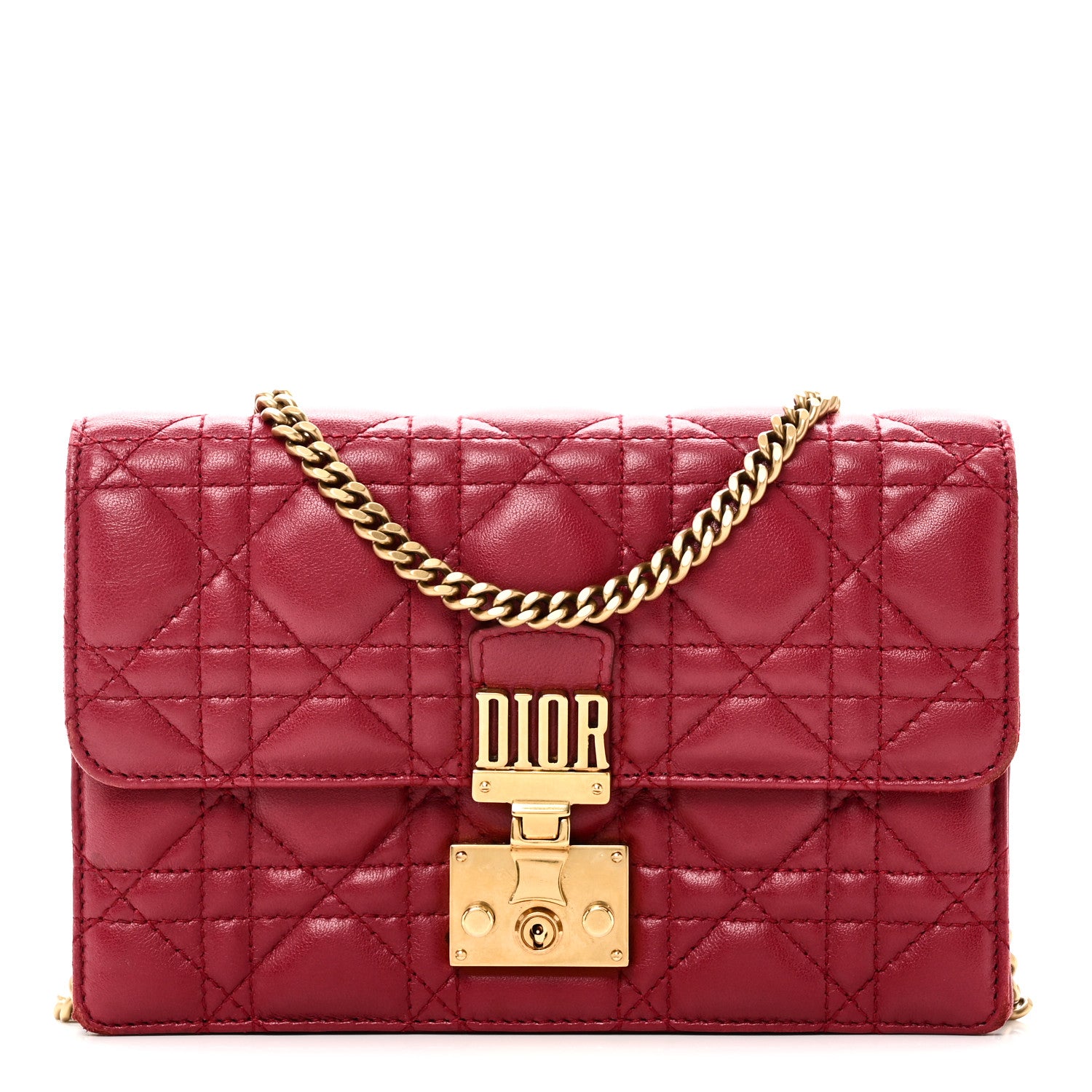 Christian Dior Lambskin Cannage Dioraddict Wallet On Chain Clutch Fuchsia 1 of 10