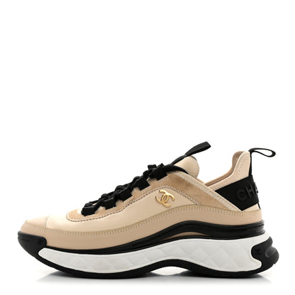Chanel Velvet Calfskin Mixed Fibers CC Sneakers 37 Ivory Black 1 of 8