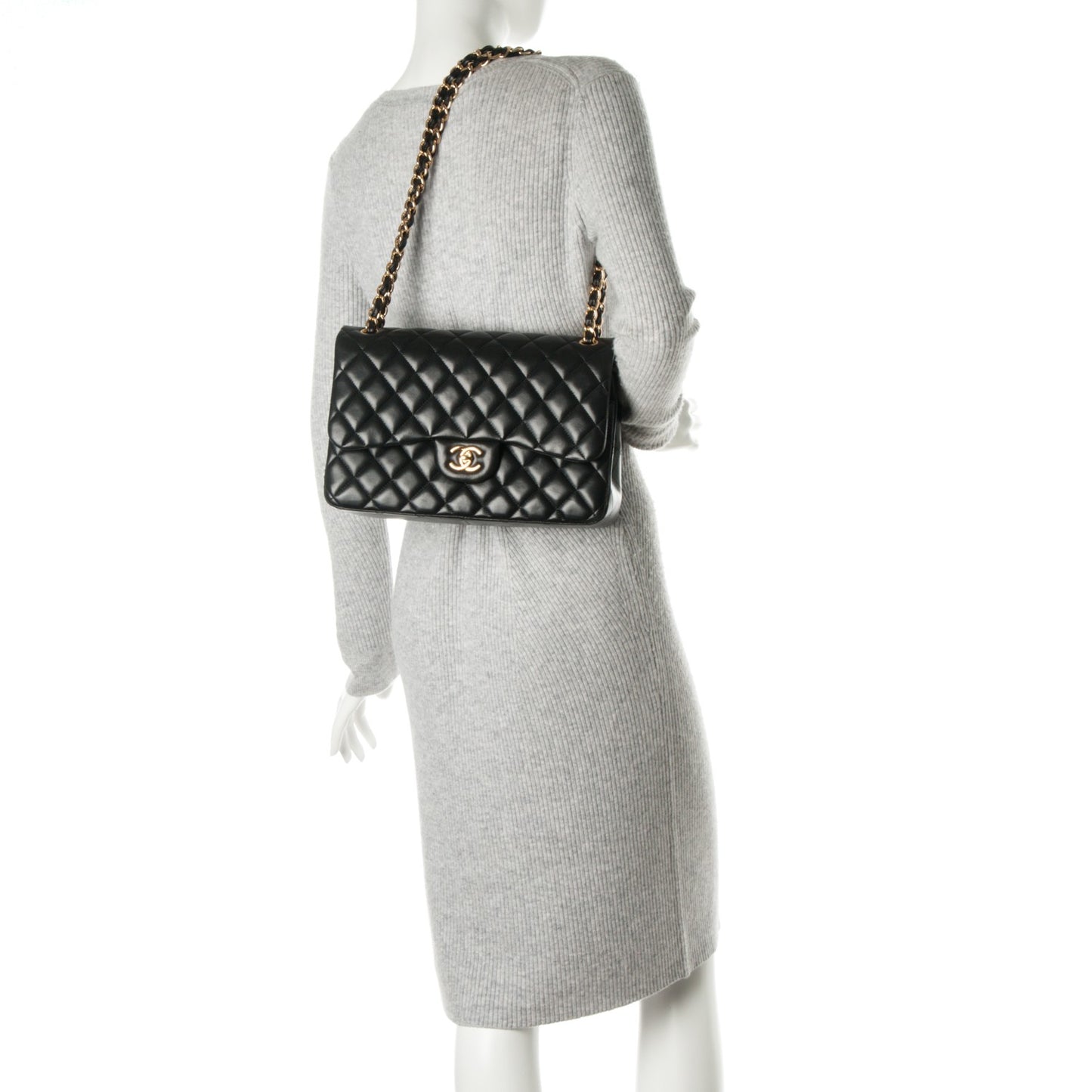 Lambskin Quilted Jumbo Double Flap Black