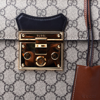 Gucci GG Supreme Monogram Small Padlock Bamboo Shoulder Bag Beige Black Cuir 7 of 10