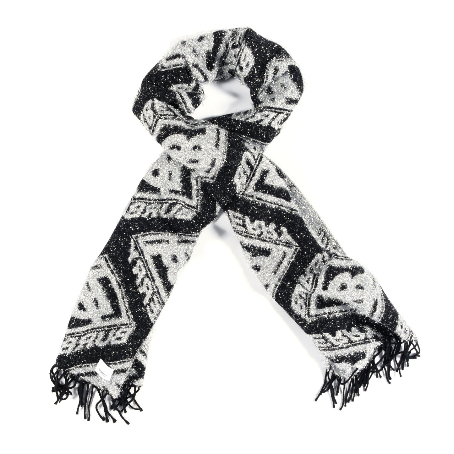 Metallic Nylon Wool Logo Monogram Scarf Black