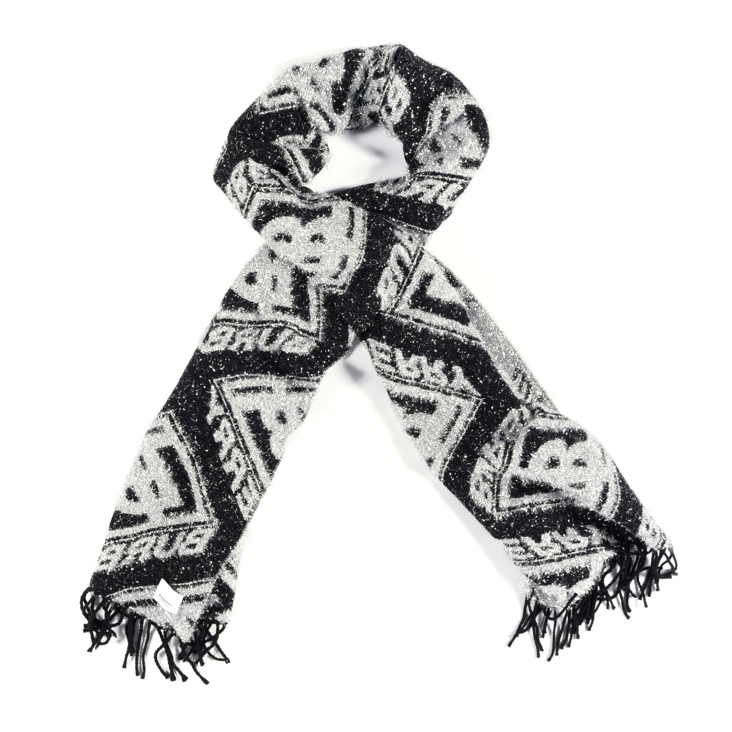 Burberry Metallic Nylon Wool Logo Monogram Scarf Black 1 of 5