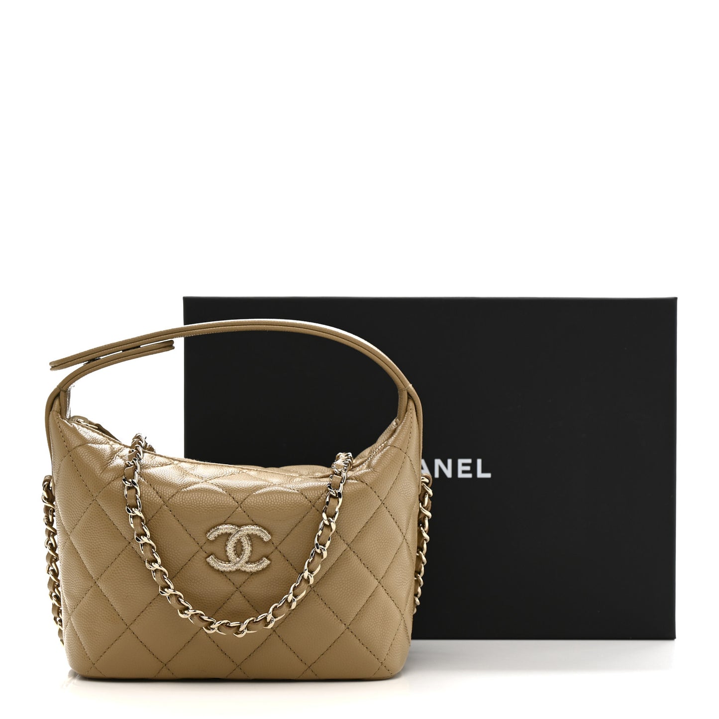 Caviar Quilted Hobo Dark Beige